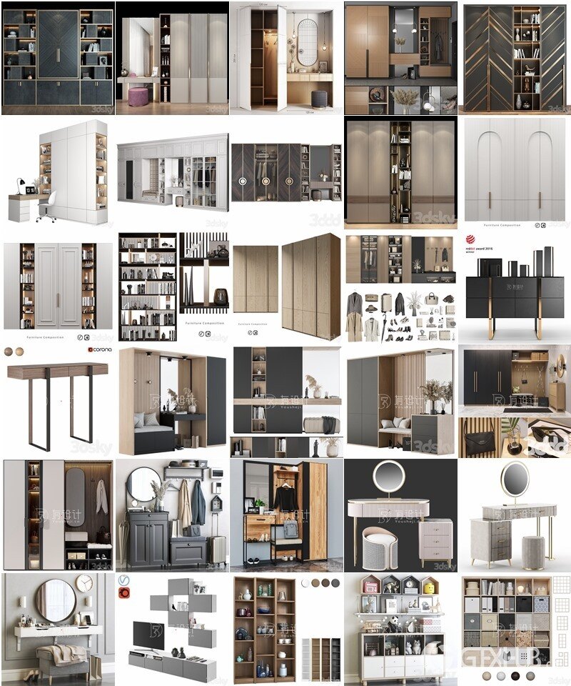 3DSky Pro 100个衣柜装饰柜梳妆台3D模型合集