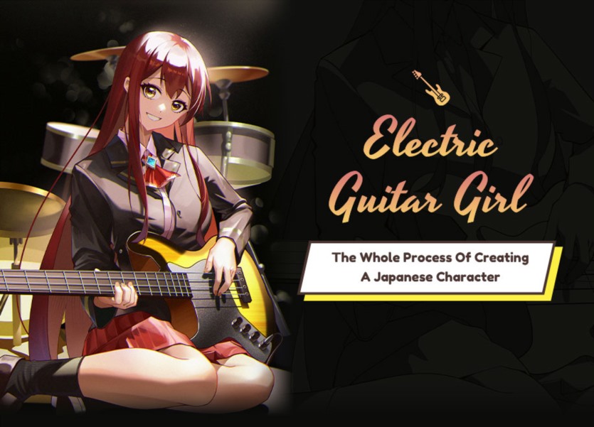电吉他少女-日本人物塑造全过程 Electric Guitar Girl - The Whole Process of Creating a Japanese Character