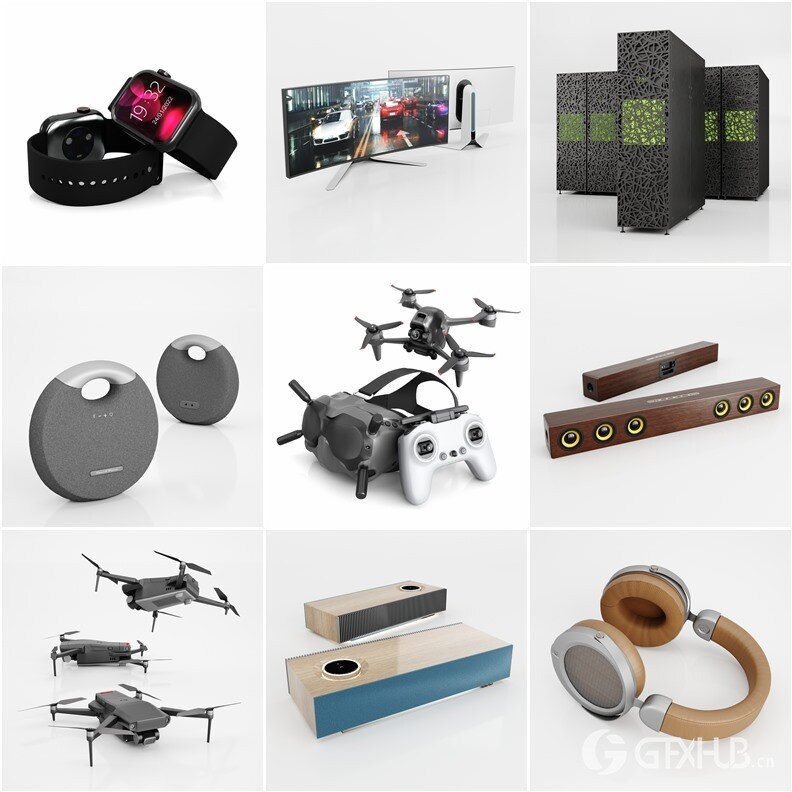 数码电子电脑耳机音响无人机手机游戏机3D模型 Evermotion – Archmodels Vol. 261