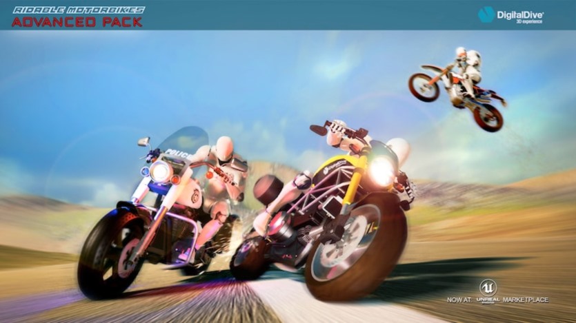 可骑摩托车：多人游戏高级包 - 3 辆自行车 - 伤害和伤害动画 Ridable MotorBikes: Multiplayer Advanced Pack - 3 Bikes - damage & animations