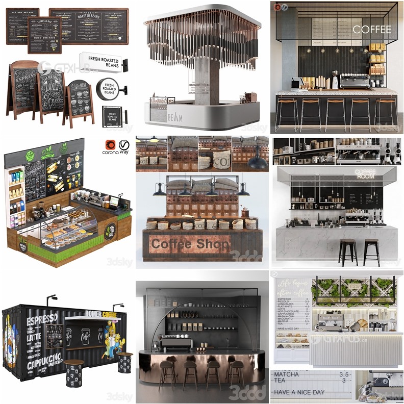 3DSky Pro 咖啡店铺3D模型合集