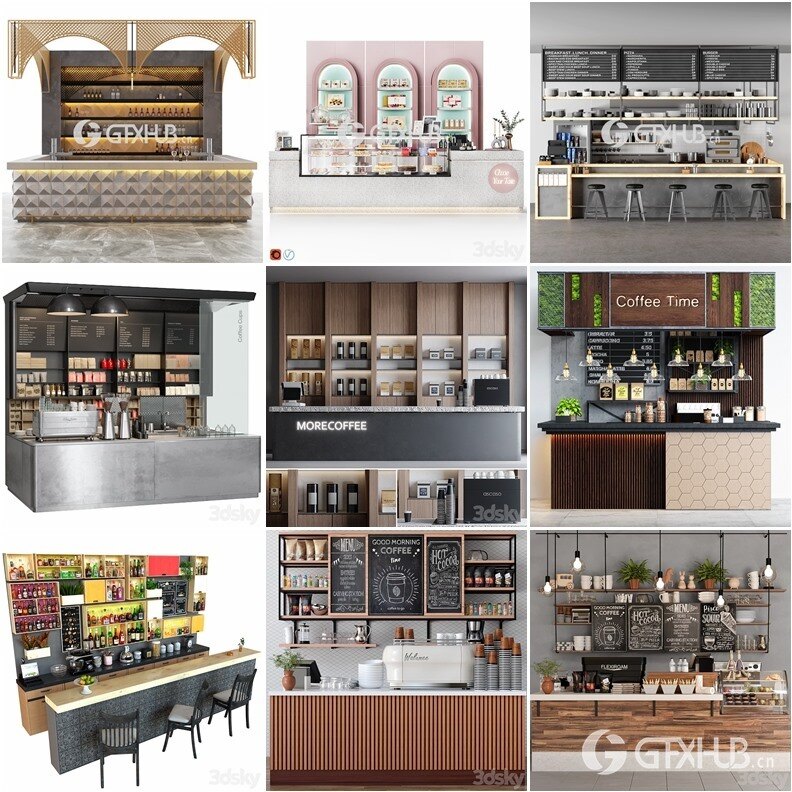 3DSky Pro 咖啡店铺3D模型合集