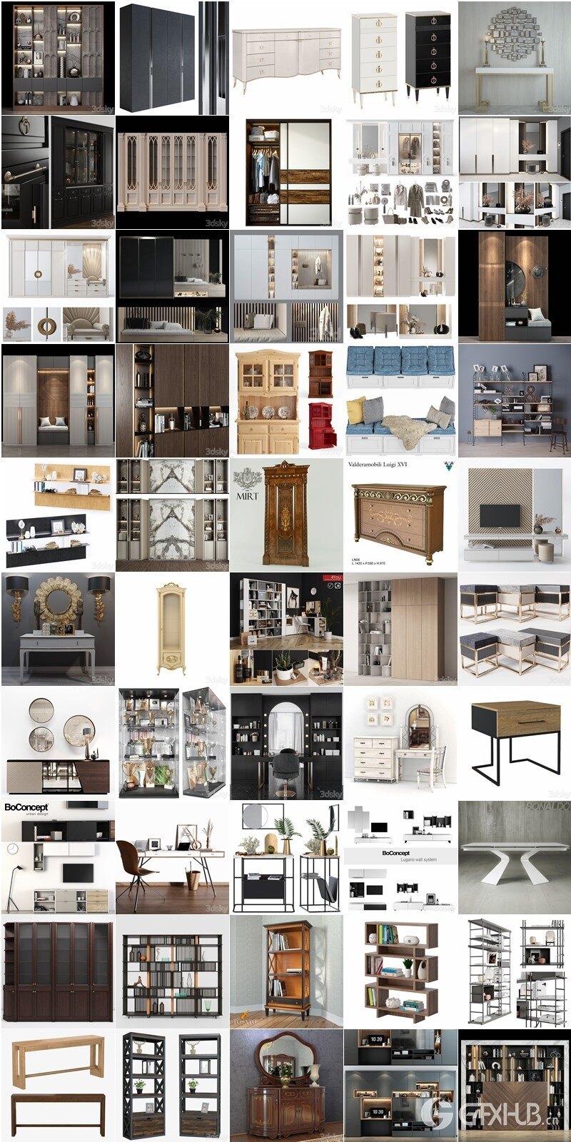 3DSky Pro 168套边柜几柜酒柜衣柜装饰柜3D模型合集