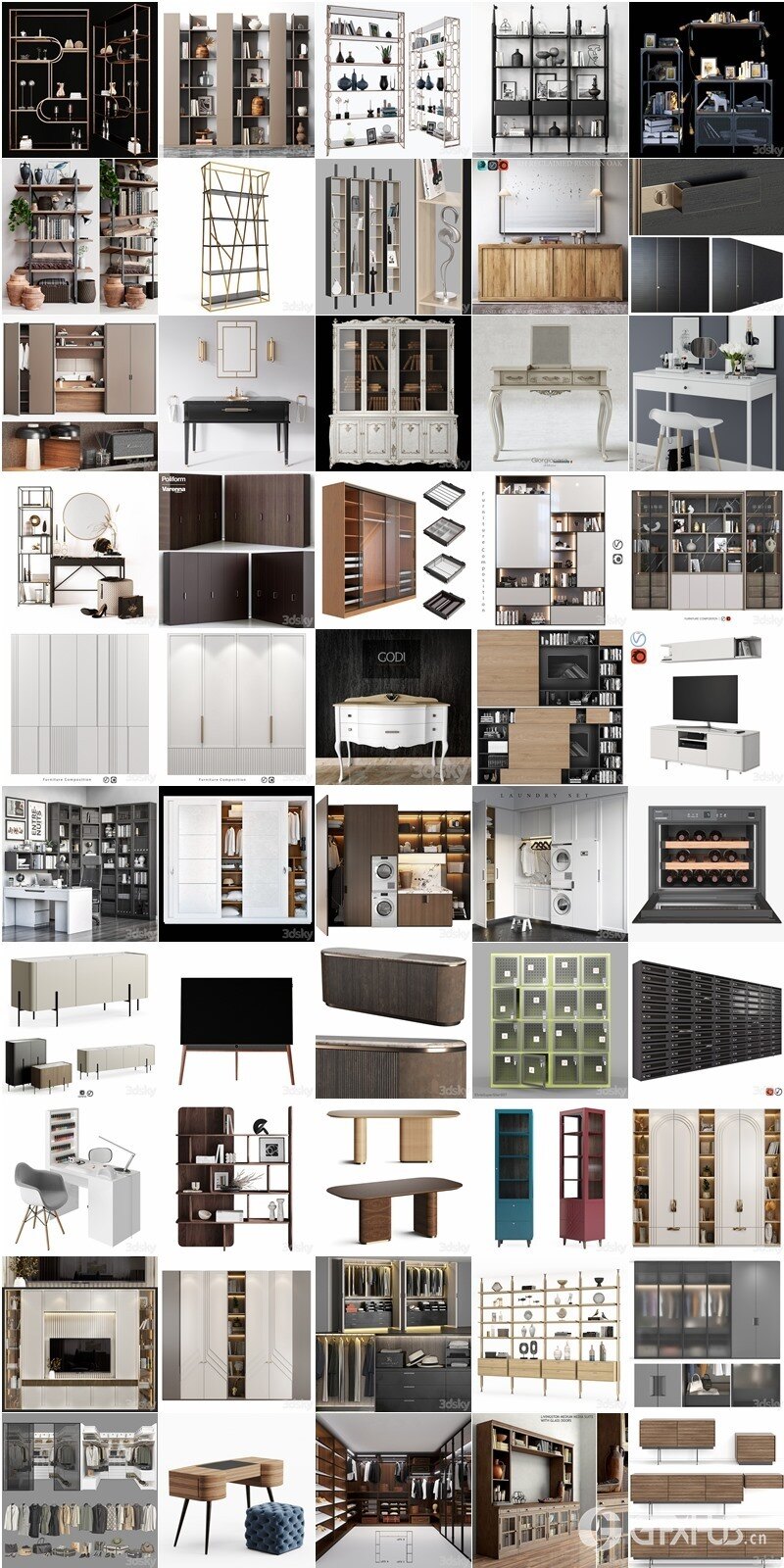 3DSky Pro 168套边柜几柜酒柜衣柜装饰柜3D模型合集