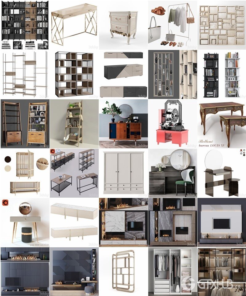 3DSky Pro 168套边柜几柜酒柜衣柜装饰柜3D模型合集