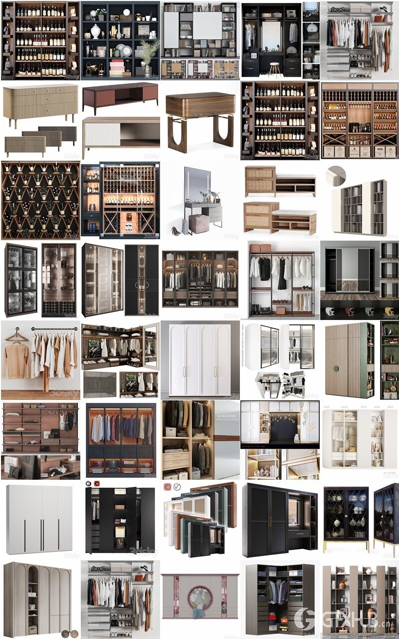 3DSky Pro 168套边柜几柜酒柜衣柜装饰柜3D模型合集