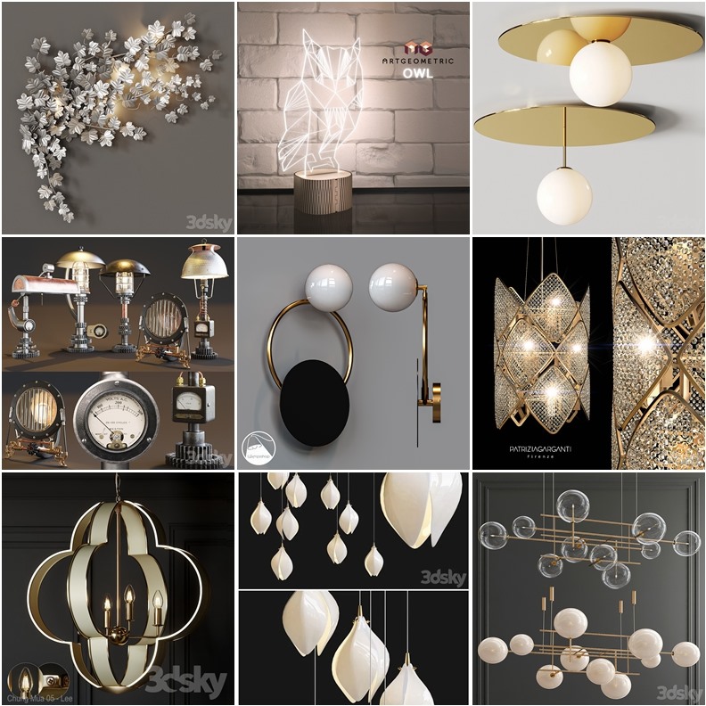 105套高精度灯具3D模型合集 3DSky PRO 105 Lamp 3D model collection
