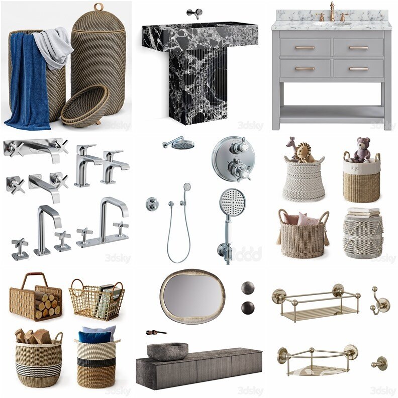 3Dsky Pro 118套卫生间花洒台盆淋浴洗漱品3D模型合集