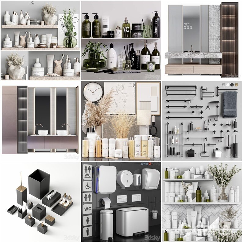 3Dsky Pro 118套卫生间花洒台盆淋浴洗漱品3D模型合集