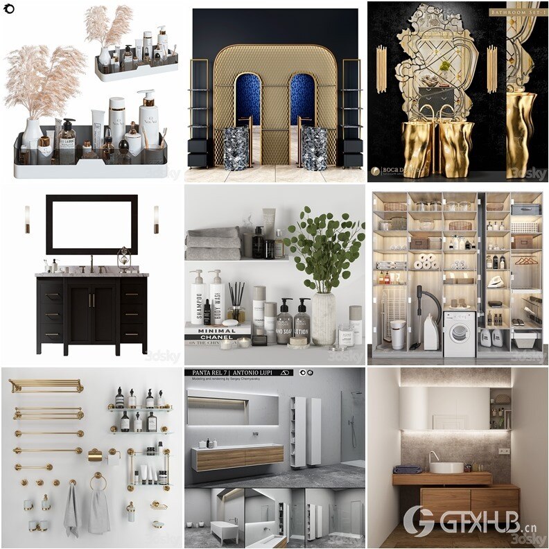 3Dsky Pro 118套卫生间花洒台盆淋浴洗漱品3D模型合集