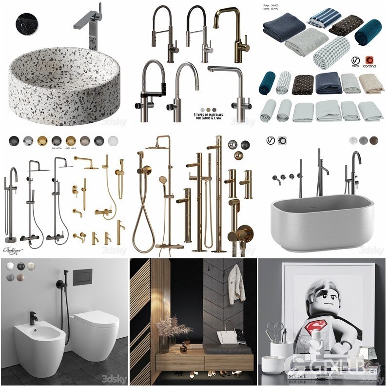 3Dsky Pro 118套卫生间花洒台盆淋浴洗漱品3D模型合集