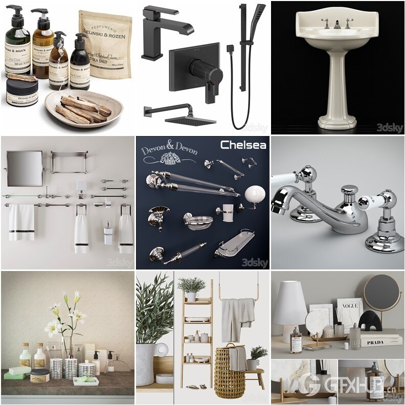 3Dsky Pro 118套卫生间花洒台盆淋浴洗漱品3D模型合集