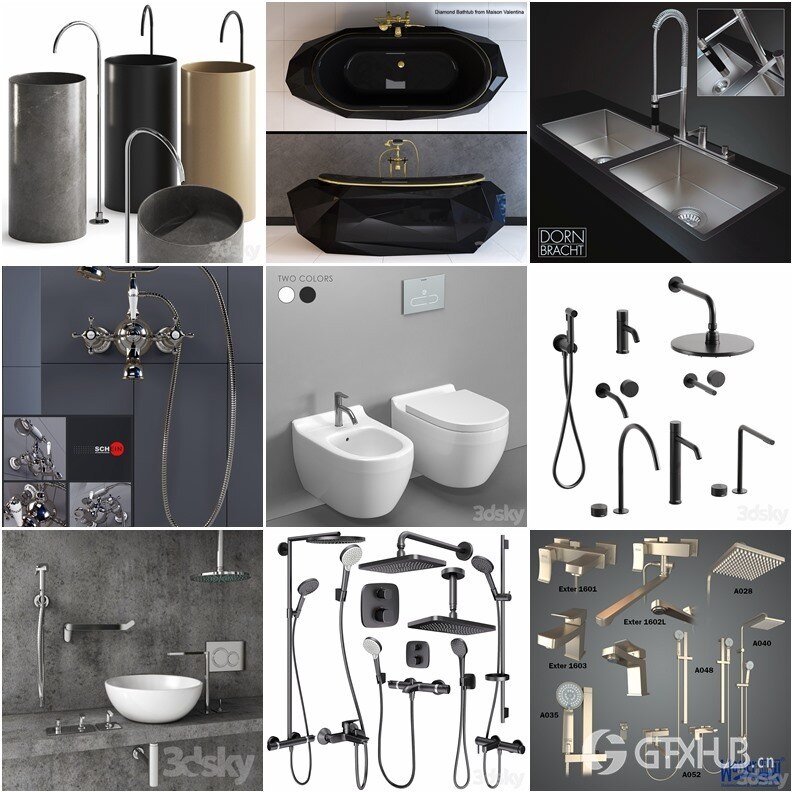 3Dsky Pro 118套卫生间花洒台盆淋浴洗漱品3D模型合集