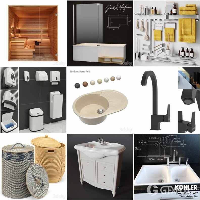 3Dsky Pro 118套卫生间花洒台盆淋浴洗漱品3D模型合集