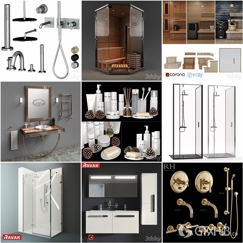 3Dsky Pro 118套卫生间花洒台盆淋浴洗漱品3D模型合集