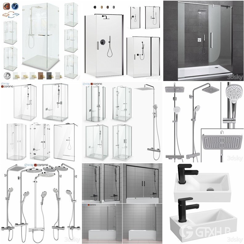 3Dsky Pro 118套卫生间花洒台盆淋浴洗漱品3D模型合集