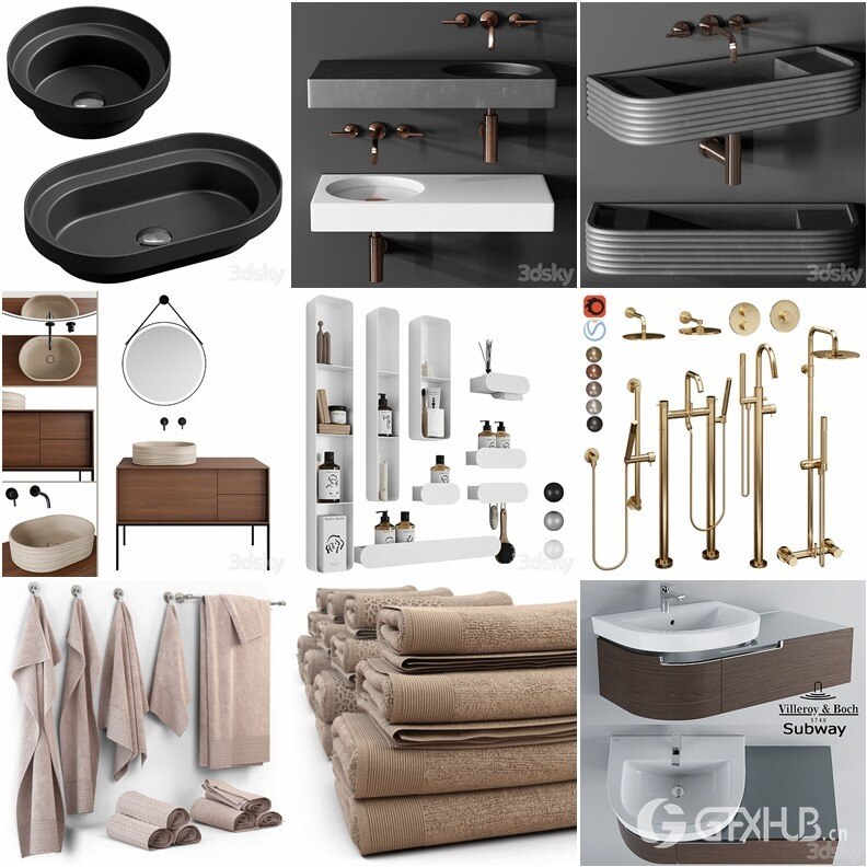 3Dsky Pro 118套卫生间花洒台盆淋浴洗漱品3D模型合集