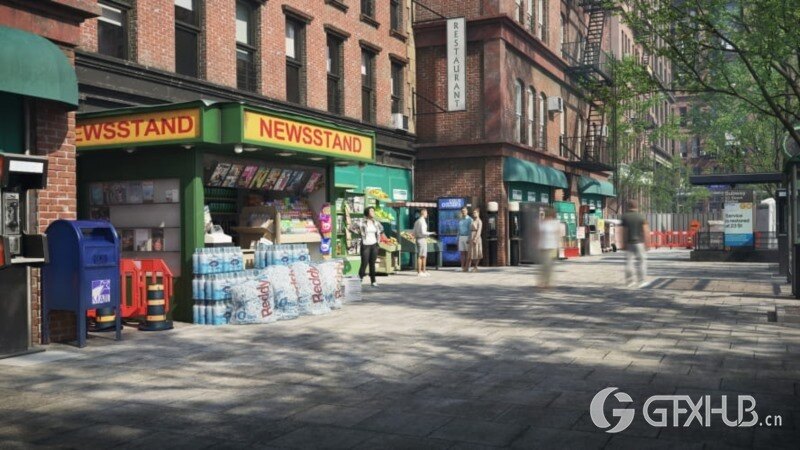 街道户外垃圾箱报亭广告柱栏杆公共交通站点等 Evermotion – Archmodels vol.246