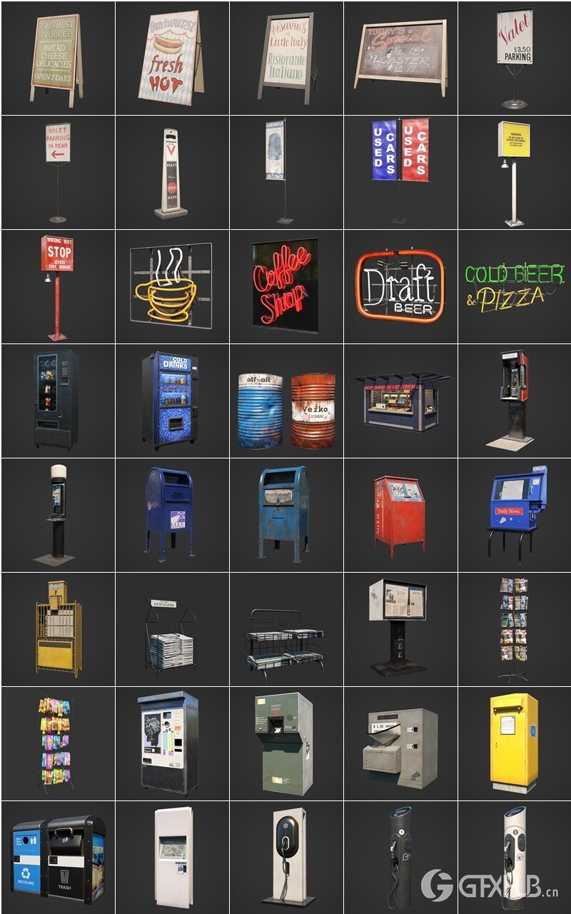 街道户外垃圾箱报亭广告柱栏杆公共交通站点等 Evermotion – Archmodels vol.246