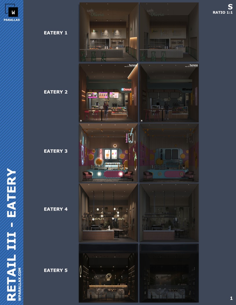 咖啡馆餐厅EXROSL3D透视贴图 wParallax Retail Pack 3 - Eatery