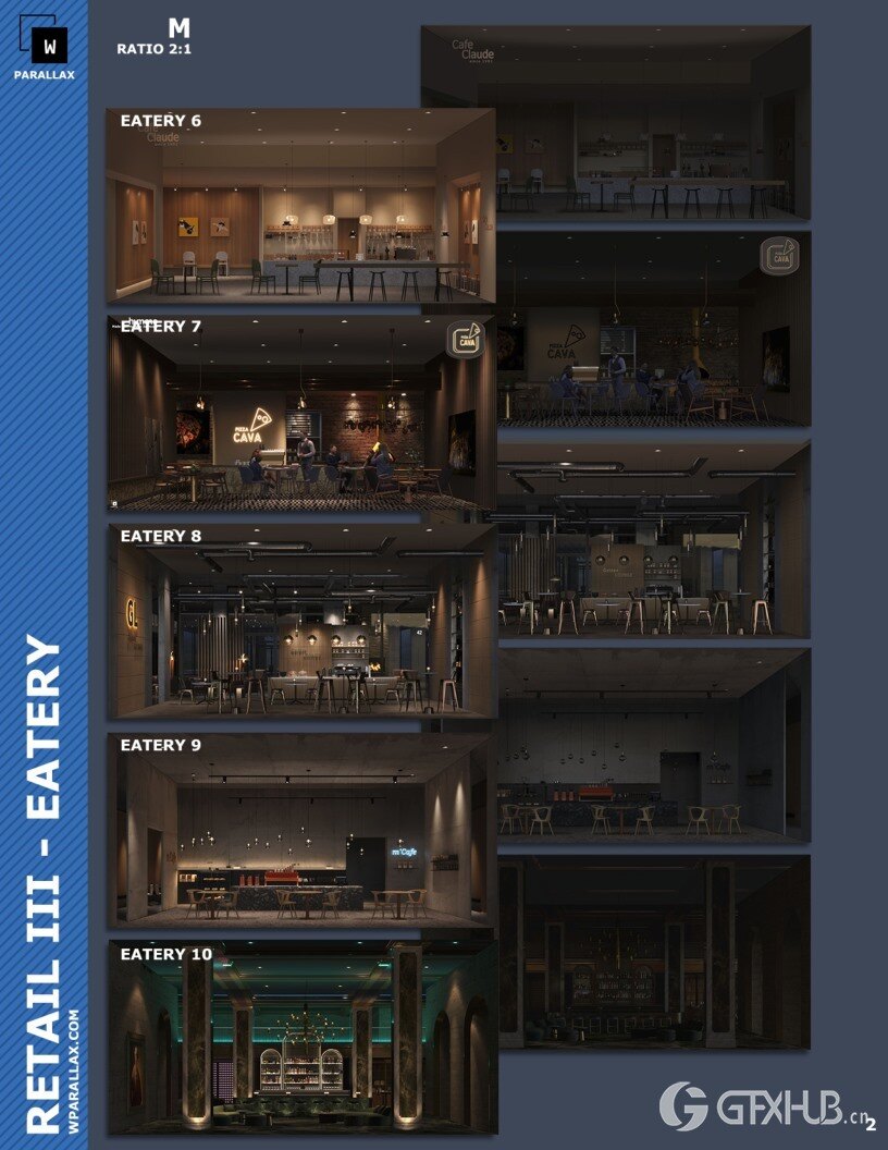 咖啡馆餐厅EXROSL3D透视贴图 wParallax Retail Pack 3 - Eatery