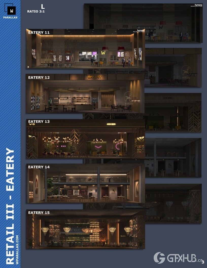 咖啡馆餐厅EXROSL3D透视贴图 wParallax Retail Pack 3 - Eatery