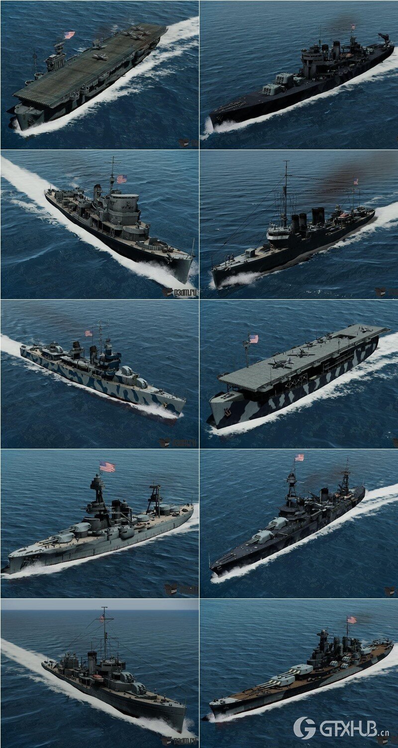 141艘军舰航母潜艇3D模型合集 141 ships 3d models