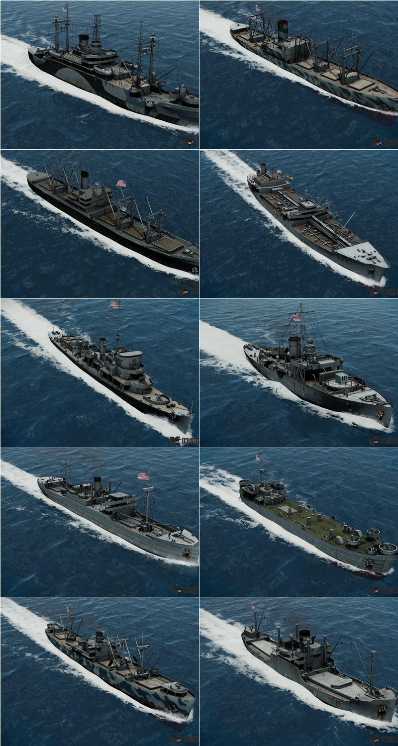 141艘军舰航母潜艇3D模型合集 141 ships 3d models