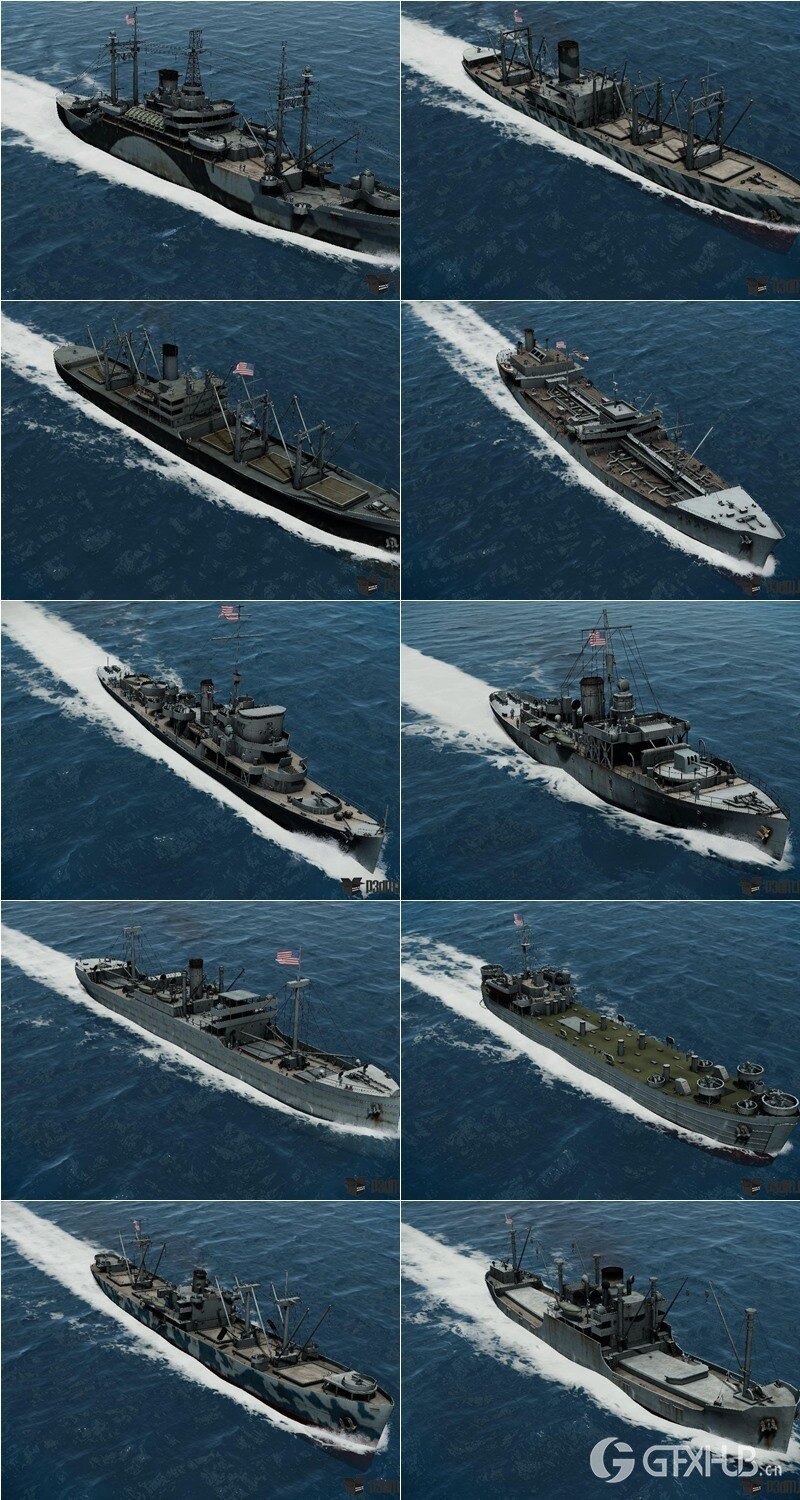 141艘军舰航母潜艇3D模型合集 141 ships 3d models