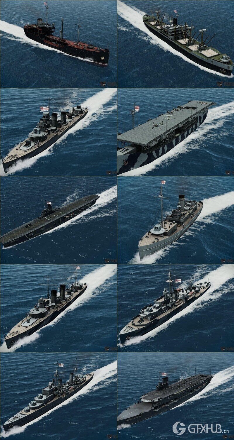 141艘军舰航母潜艇3D模型合集 141 ships 3d models