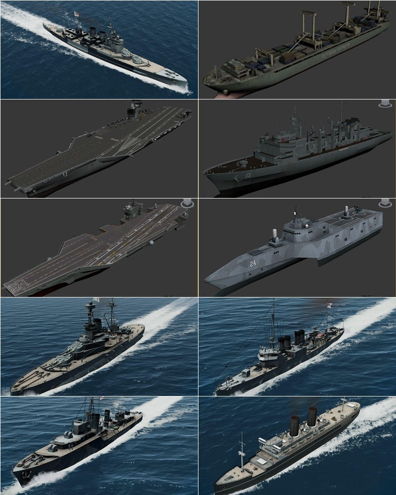 141艘军舰航母潜艇3D模型合集 141 ships 3d models