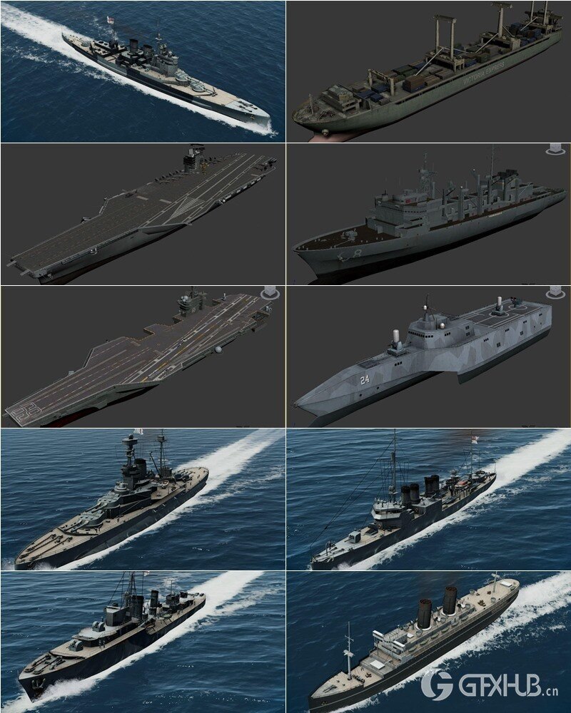 141艘军舰航母潜艇3D模型合集 141 ships 3d models