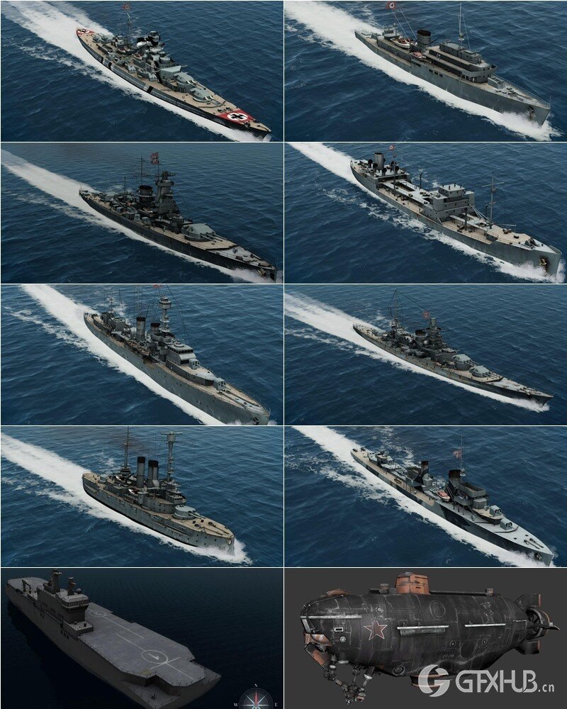 141艘军舰航母潜艇3D模型合集 141 ships 3d models