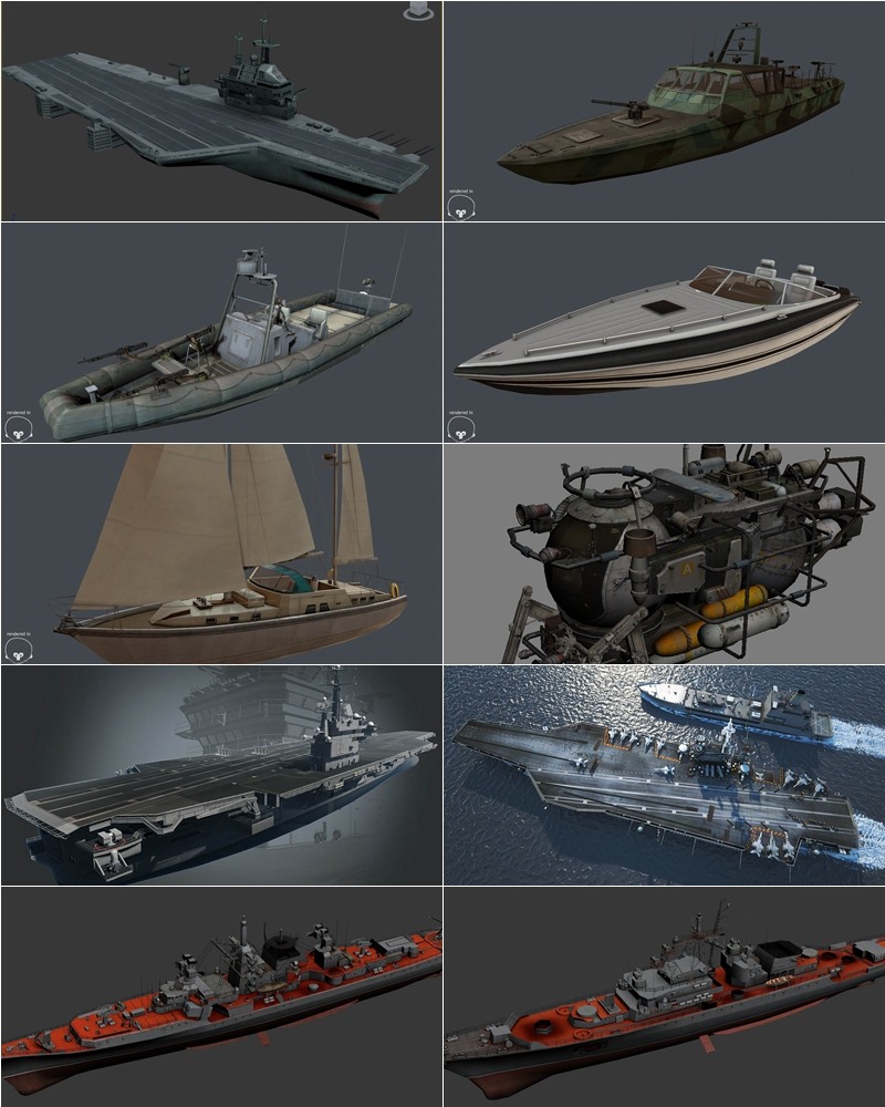 141艘军舰航母潜艇3D模型合集 141 ships 3d models