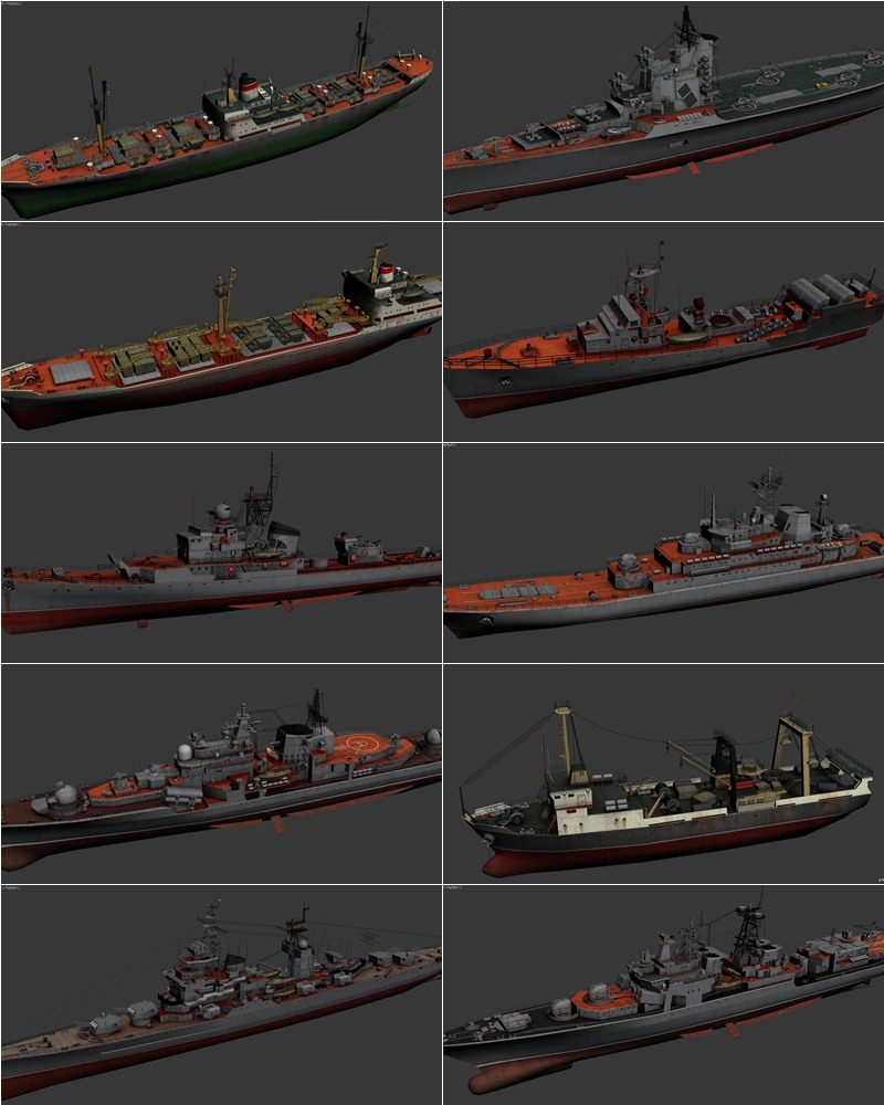 141艘军舰航母潜艇3D模型合集 141 ships 3d models