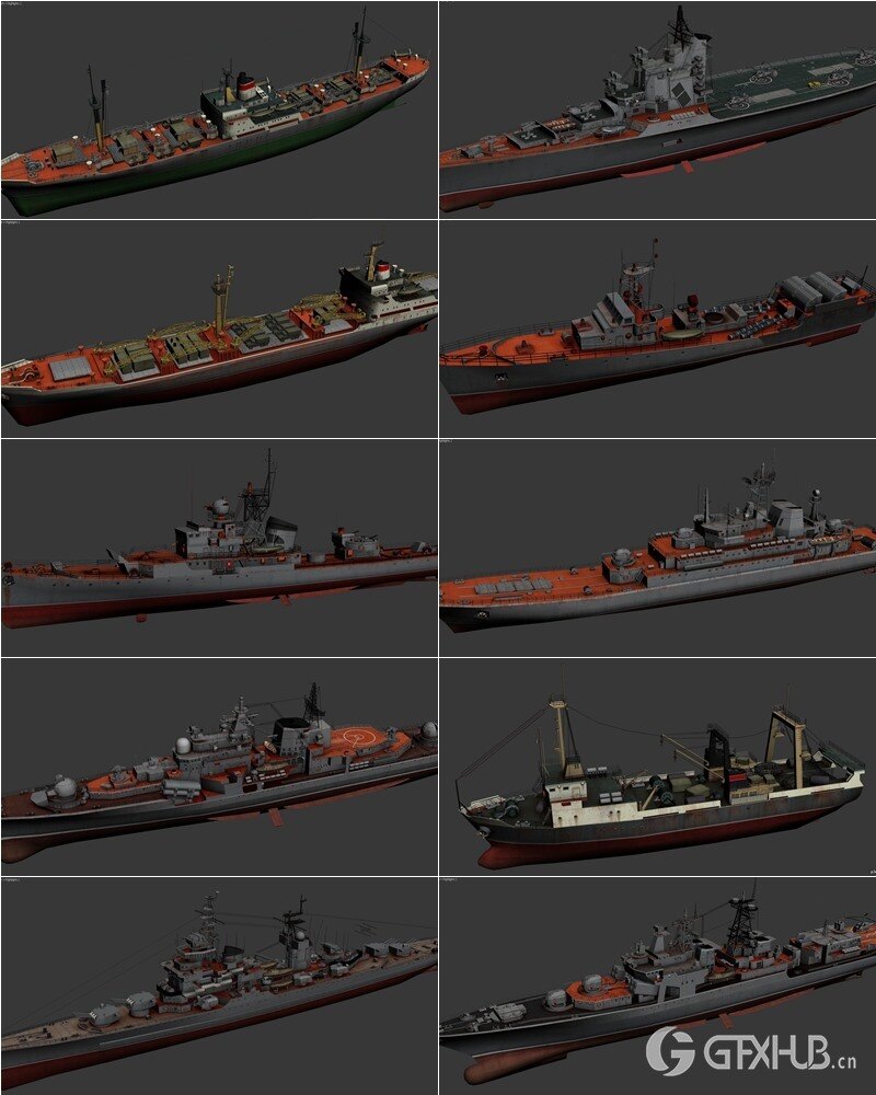 141艘军舰航母潜艇3D模型合集 141 ships 3d models