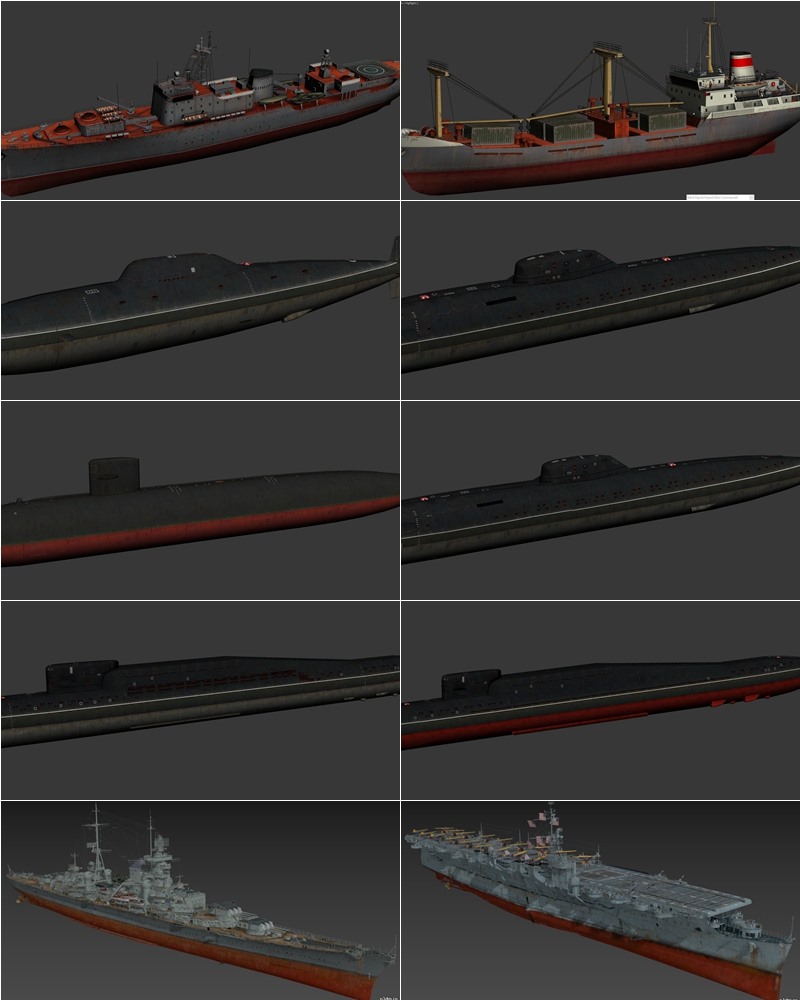 141艘军舰航母潜艇3D模型合集 141 ships 3d models