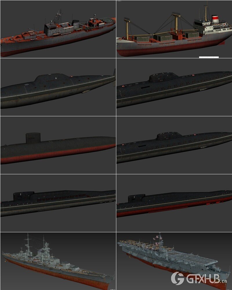 141艘军舰航母潜艇3D模型合集 141 ships 3d models