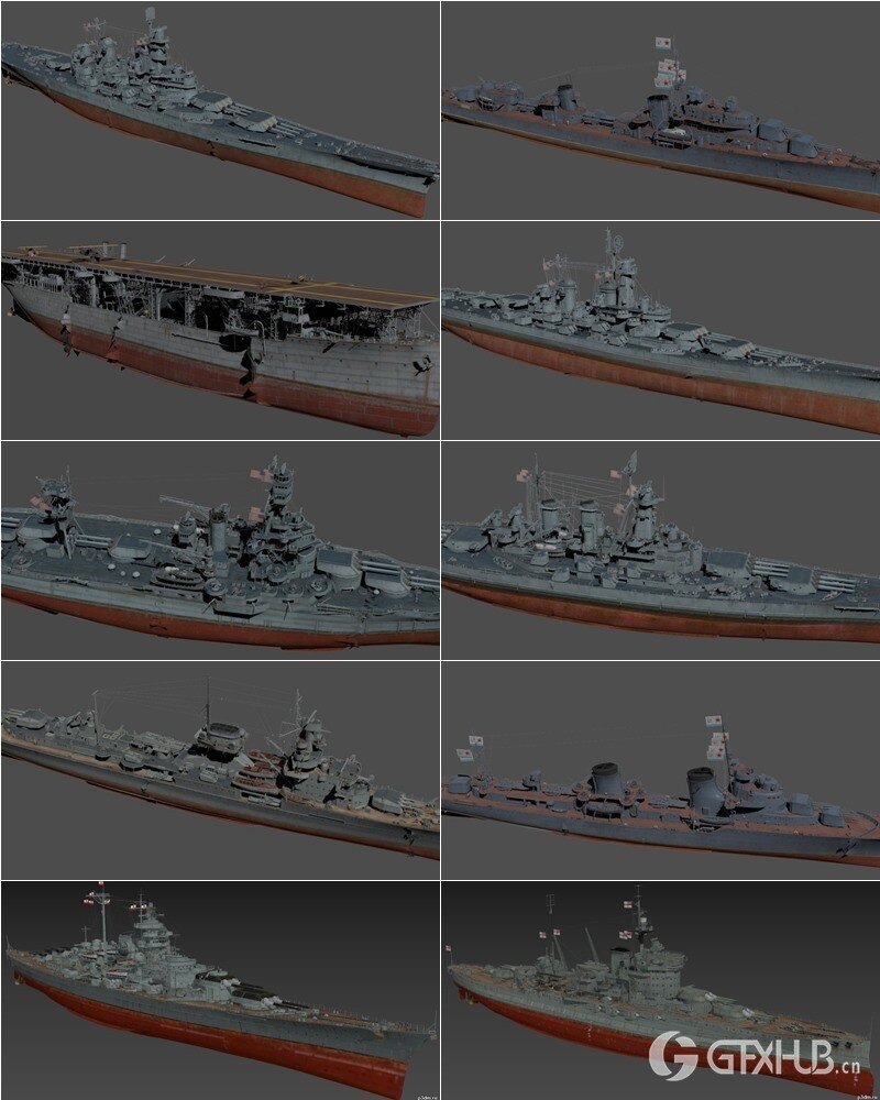 141艘军舰航母潜艇3D模型合集 141 ships 3d models