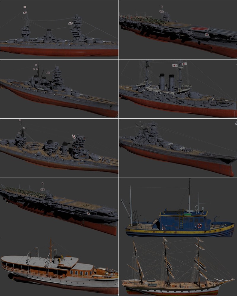 141艘军舰航母潜艇3D模型合集 141 ships 3d models