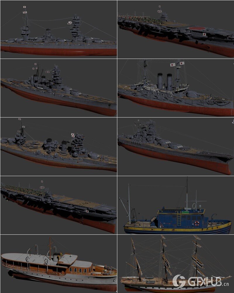 141艘军舰航母潜艇3D模型合集 141 ships 3d models
