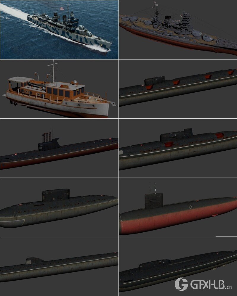 141艘军舰航母潜艇3D模型合集 141 ships 3d models