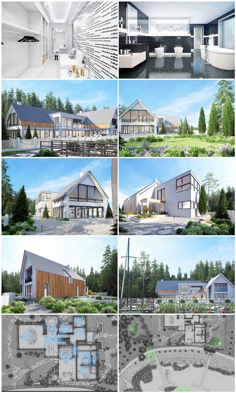 完整建筑九个内部，露台外部景观3D模型场景 Evermotion - Archexteriors vol.29