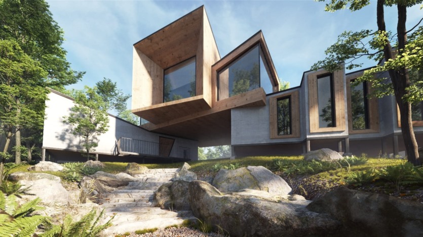 森林中的现代房屋3D模型场景 Evermotion - Archexteriors Vol.32