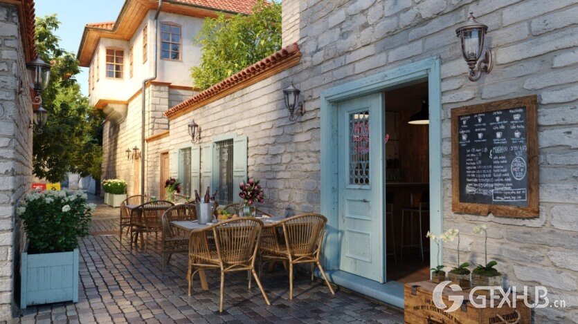 10个餐厅和咖啡馆外部3D模型场景 Evermotion - Archexteriors vol.36