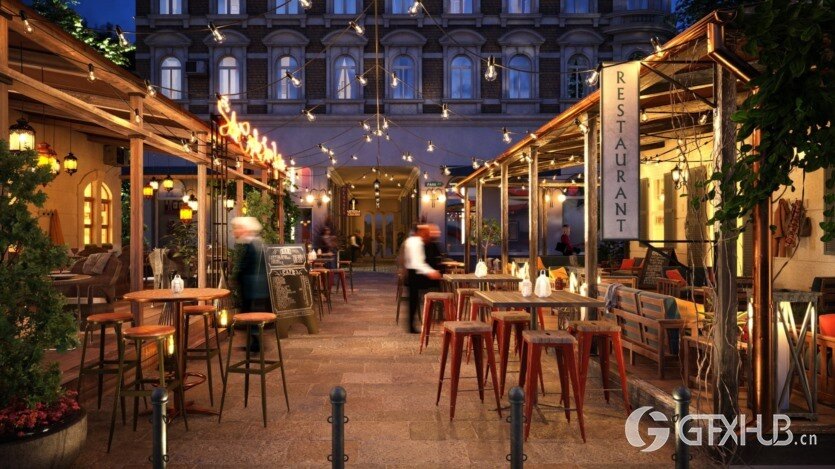 10个餐厅和咖啡馆外部3D模型场景 Evermotion - Archexteriors vol.36