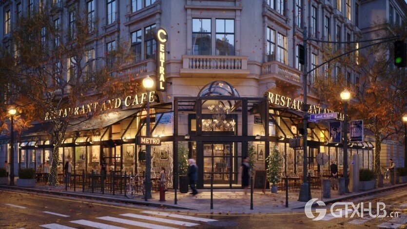 10个餐厅和咖啡馆外部3D模型场景 Evermotion - Archexteriors vol.36