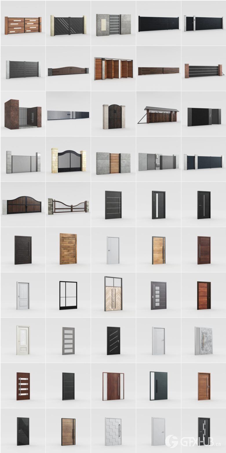 126个现代门、大门、栅栏车库门3D模型 Evermotion – Archinteriors Vol. 243