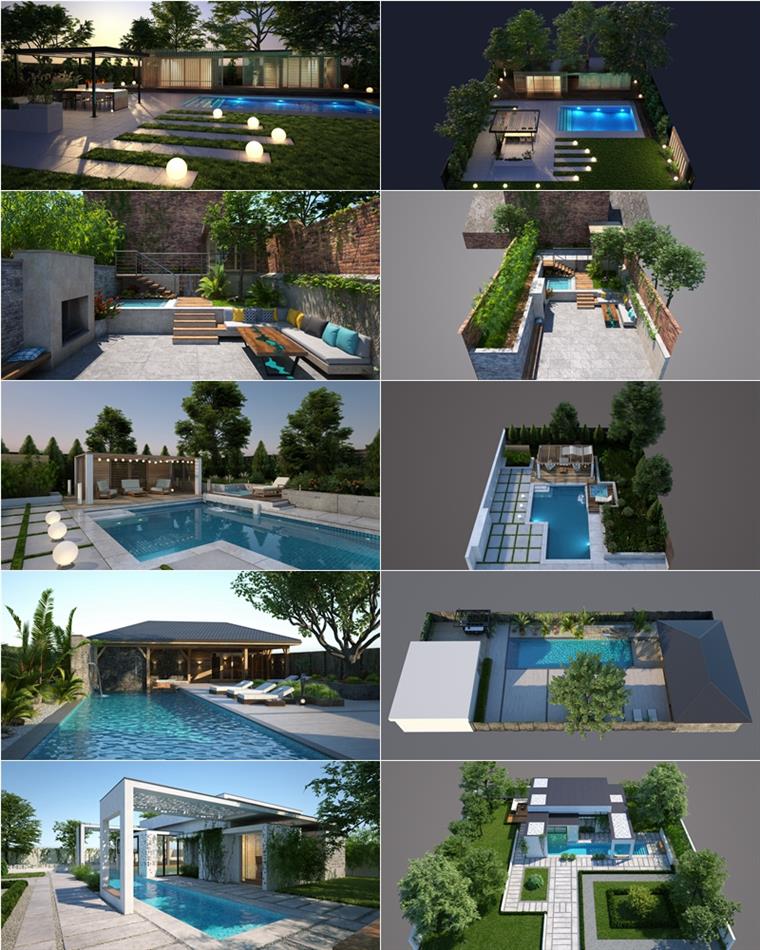 20套现代花园景观庭院3d模型 Evermotion – Archmodels vol.248