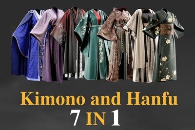 7套和服和汉服3D模型/4k 纹理/智能材质 7 Kimono and Hanfu dress /Marvelous Designer / 4k Textures/Smart material